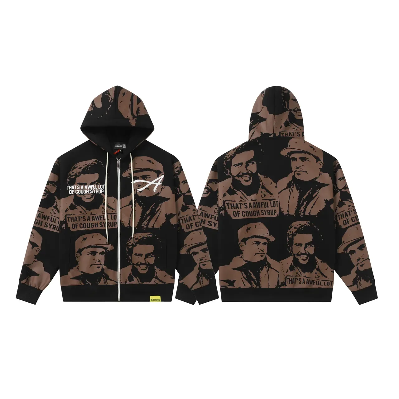 Black and Brown All-Over Print Zip-Front Hoodie and Pants Tracksuit 3