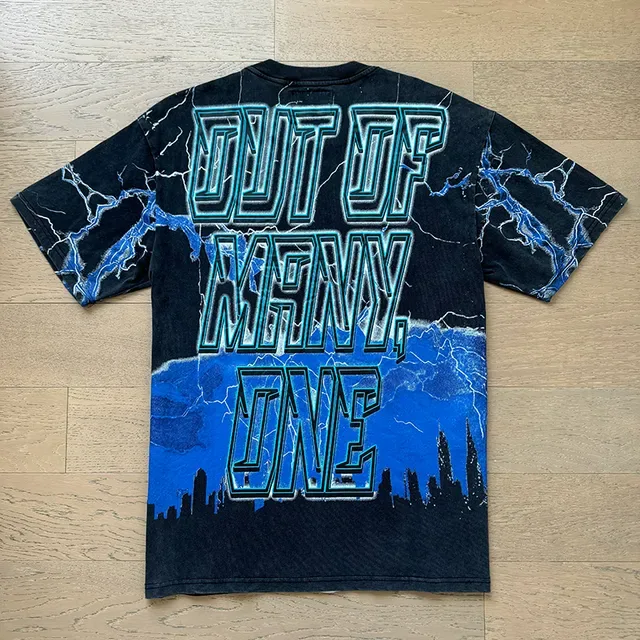 Black and Cyan Liberty Statue Graphic Double-Sided Oversized T-Shirt 7