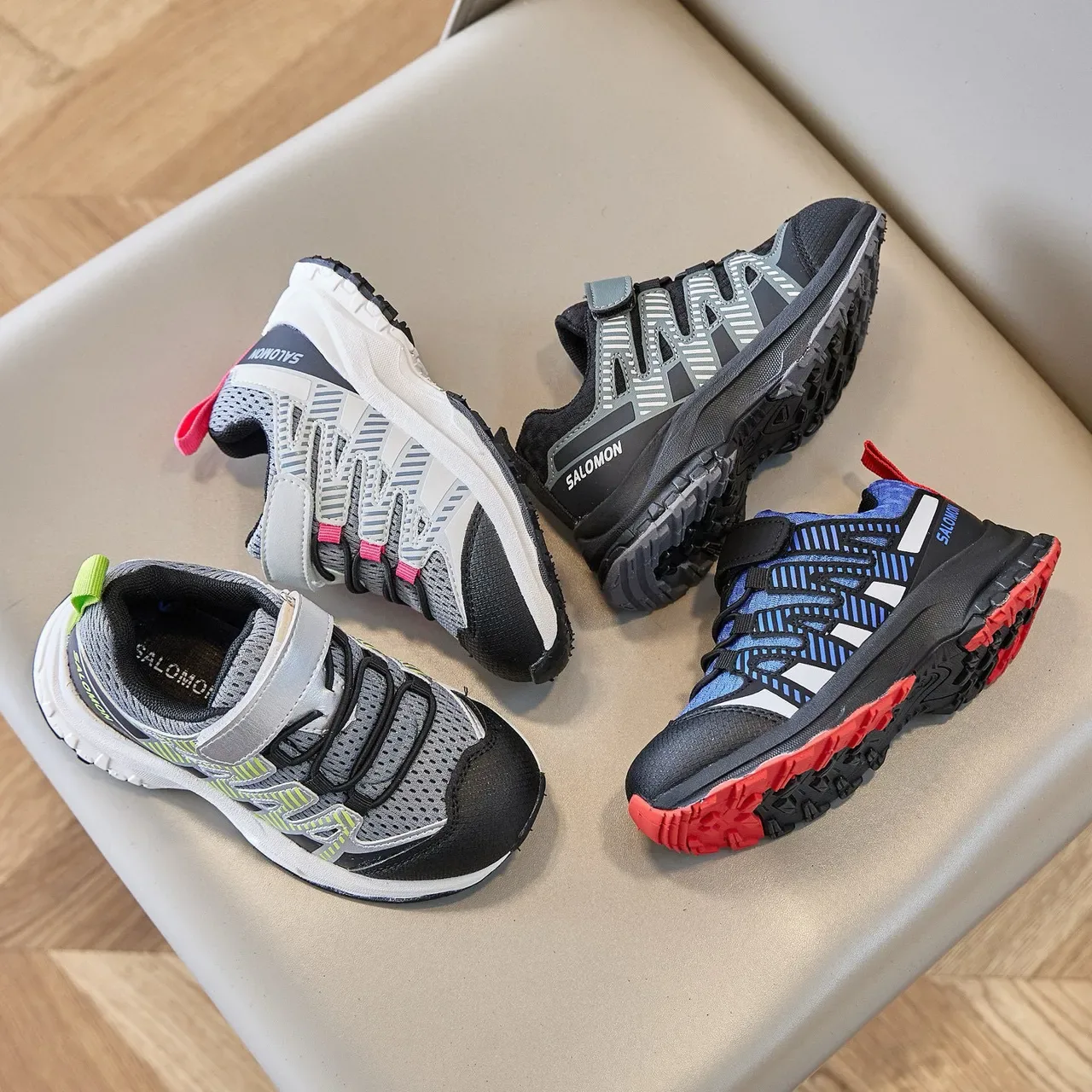 Black and Gray Mesh Overlay Hook-and-Loop Lifestyle Sneakers 3