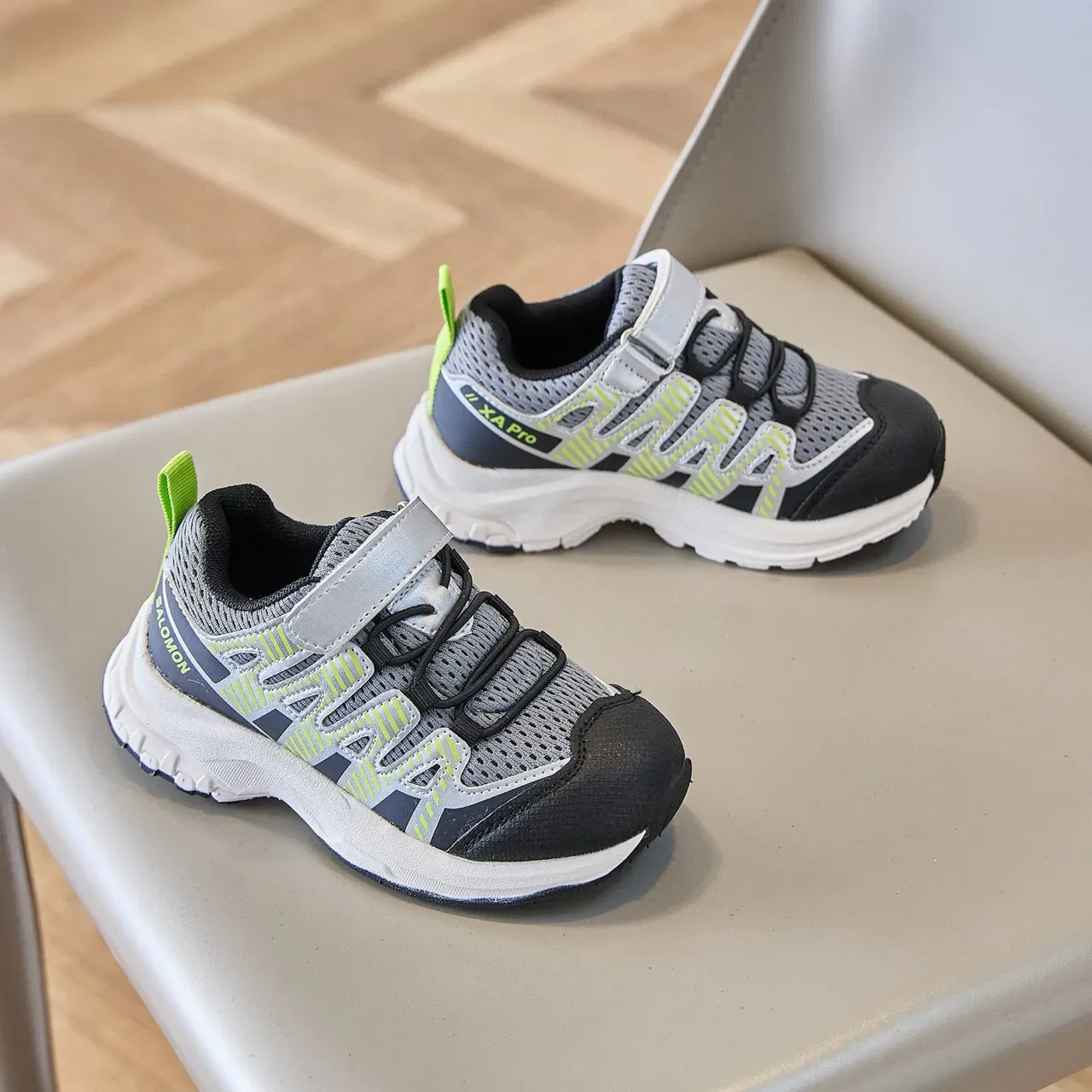 Black and Gray Mesh Overlay Hook-and-Loop Lifestyle Sneakers 7