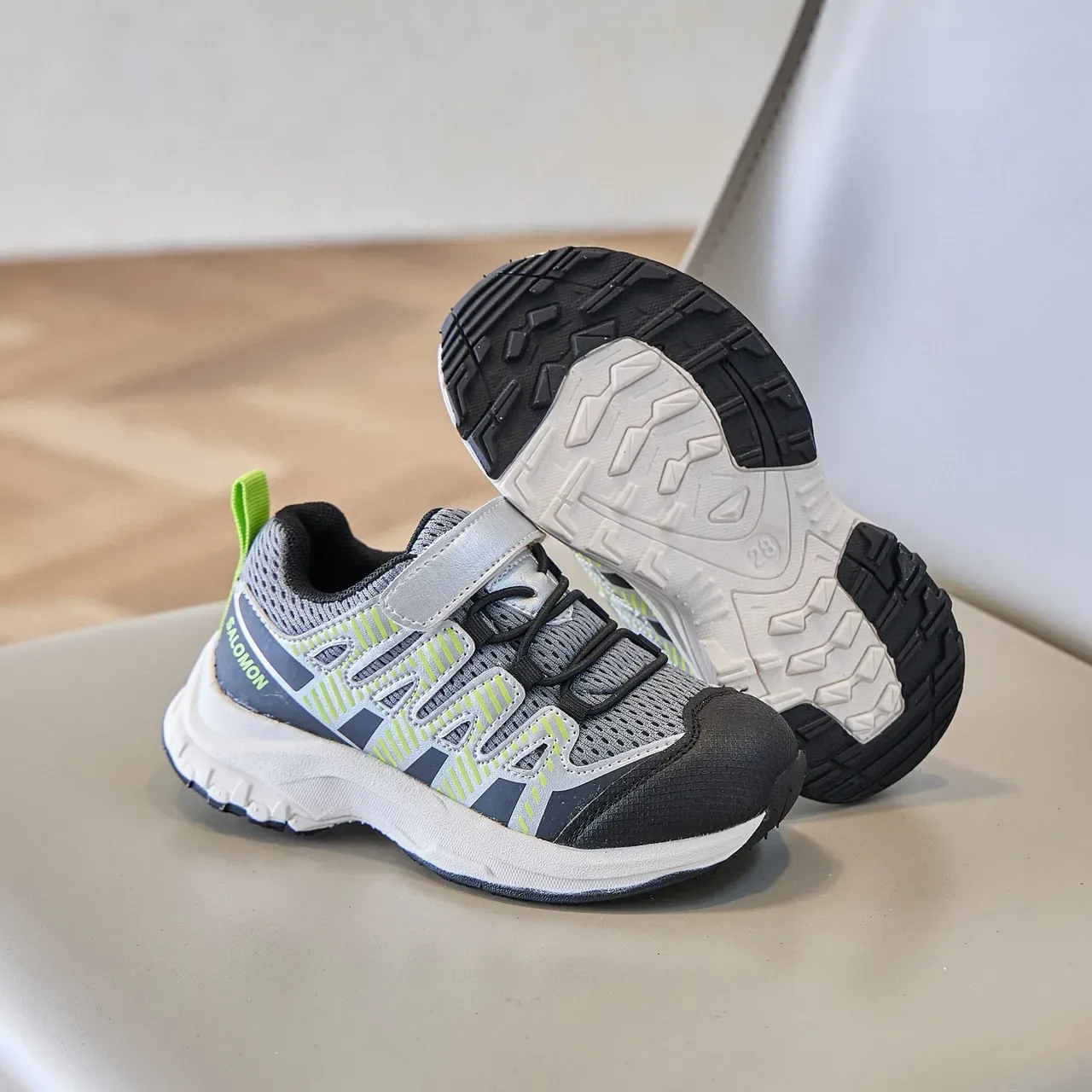 Black and Gray Mesh Overlay Hook-and-Loop Lifestyle Sneakers 8