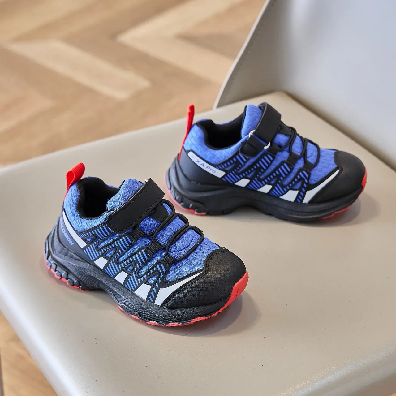 Black and Gray Mesh Overlay Hook-and-Loop Lifestyle Sneakers 13