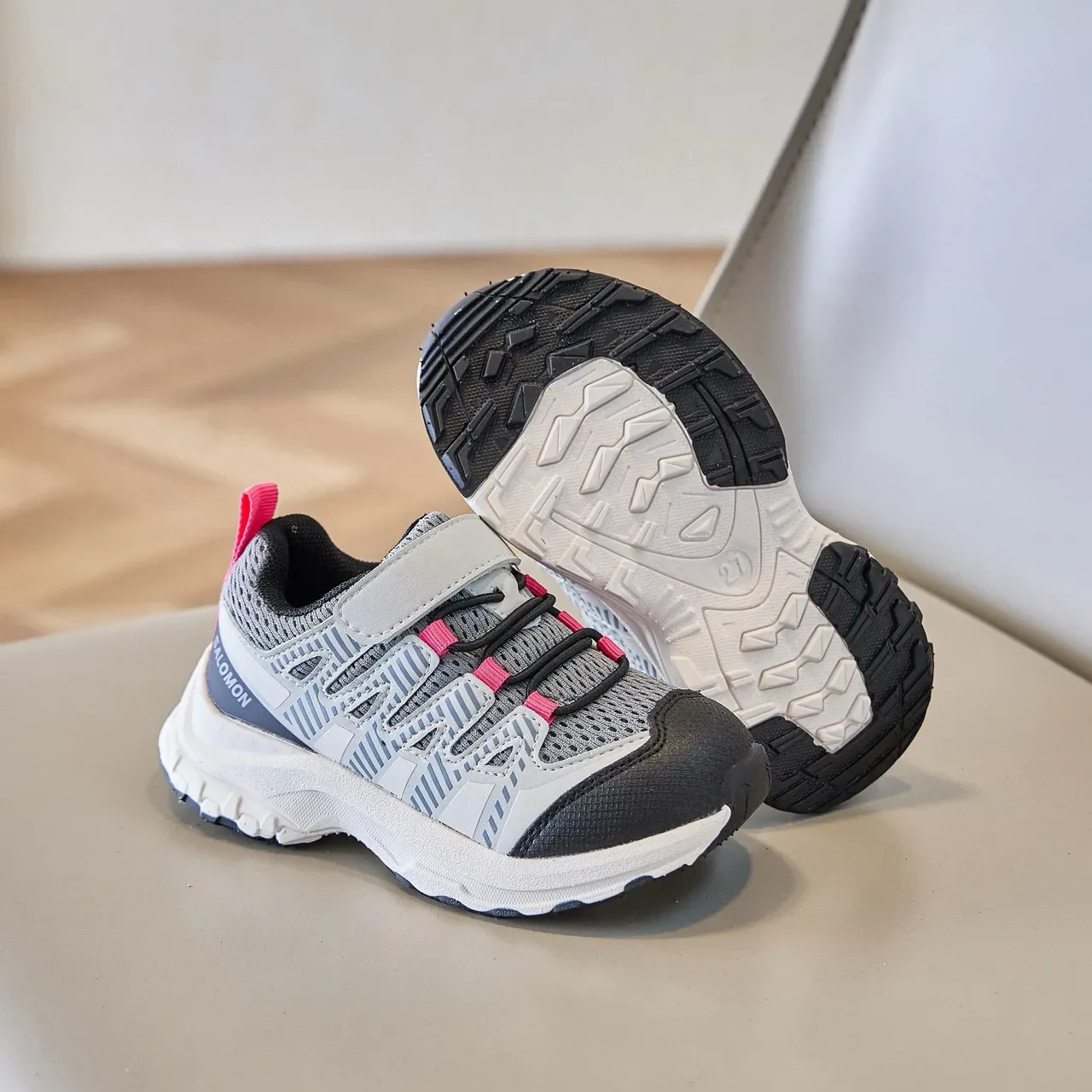 Black and Gray Mesh Overlay Hook-and-Loop Lifestyle Sneakers 19