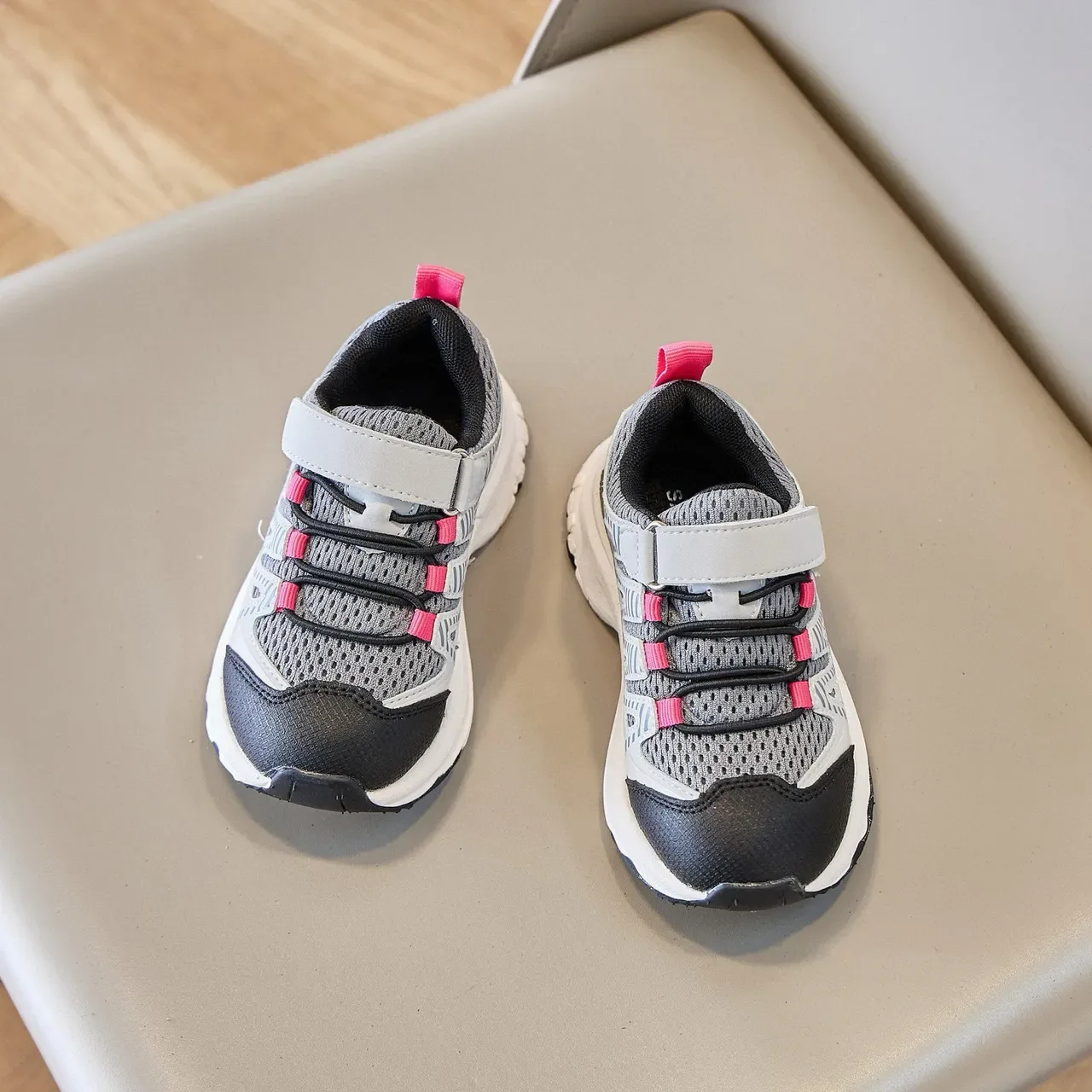 Black and Gray Mesh Overlay Hook-and-Loop Lifestyle Sneakers 20