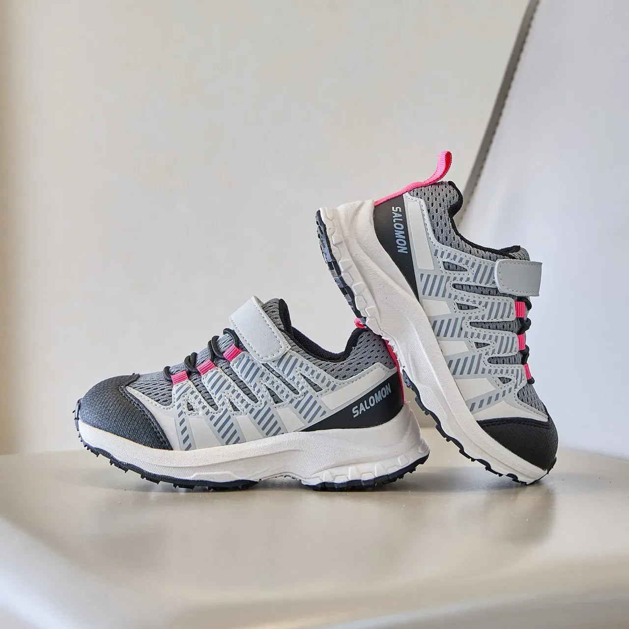Black and Gray Mesh Overlay Hook-and-Loop Lifestyle Sneakers 21