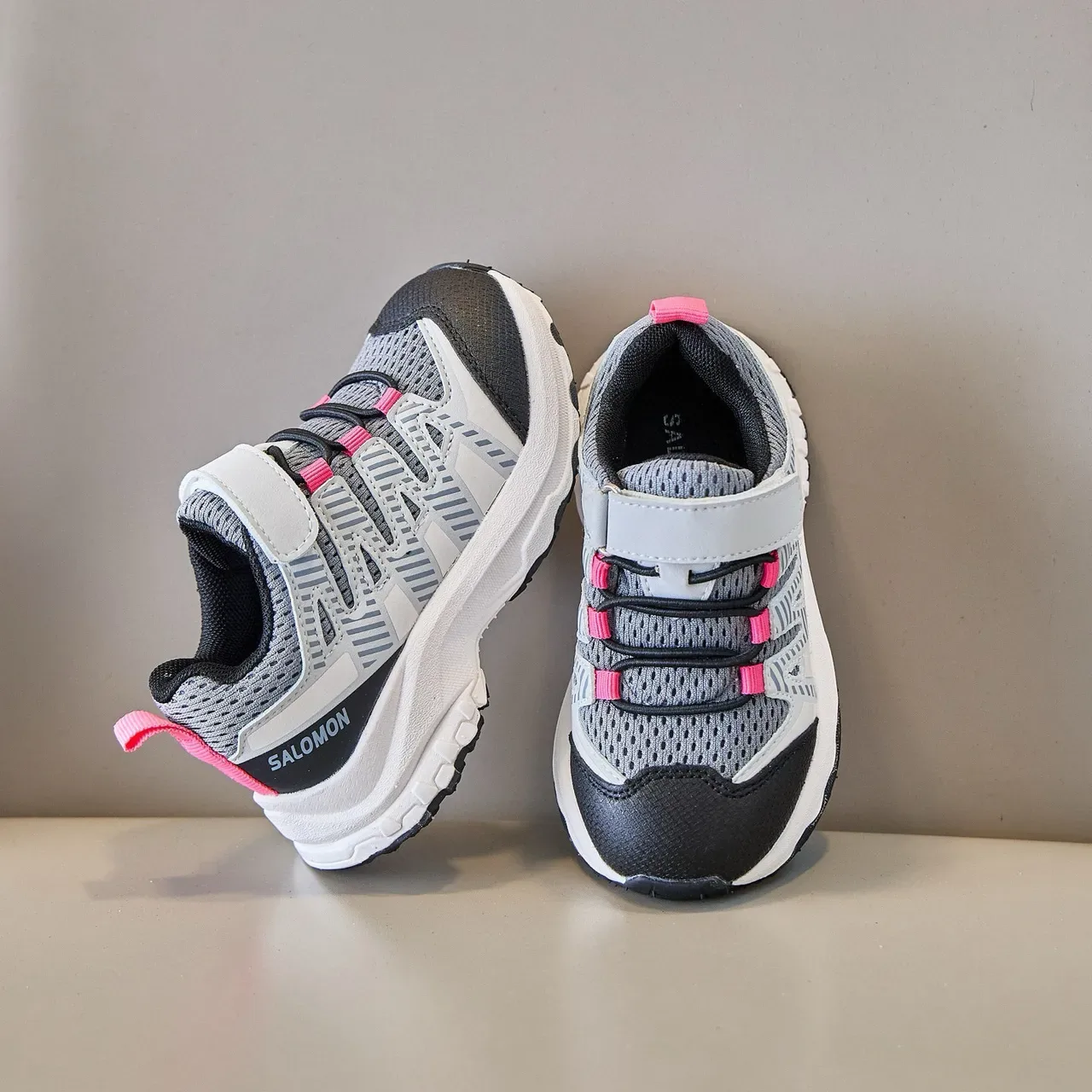 Black and Gray Mesh Overlay Hook-and-Loop Lifestyle Sneakers 22