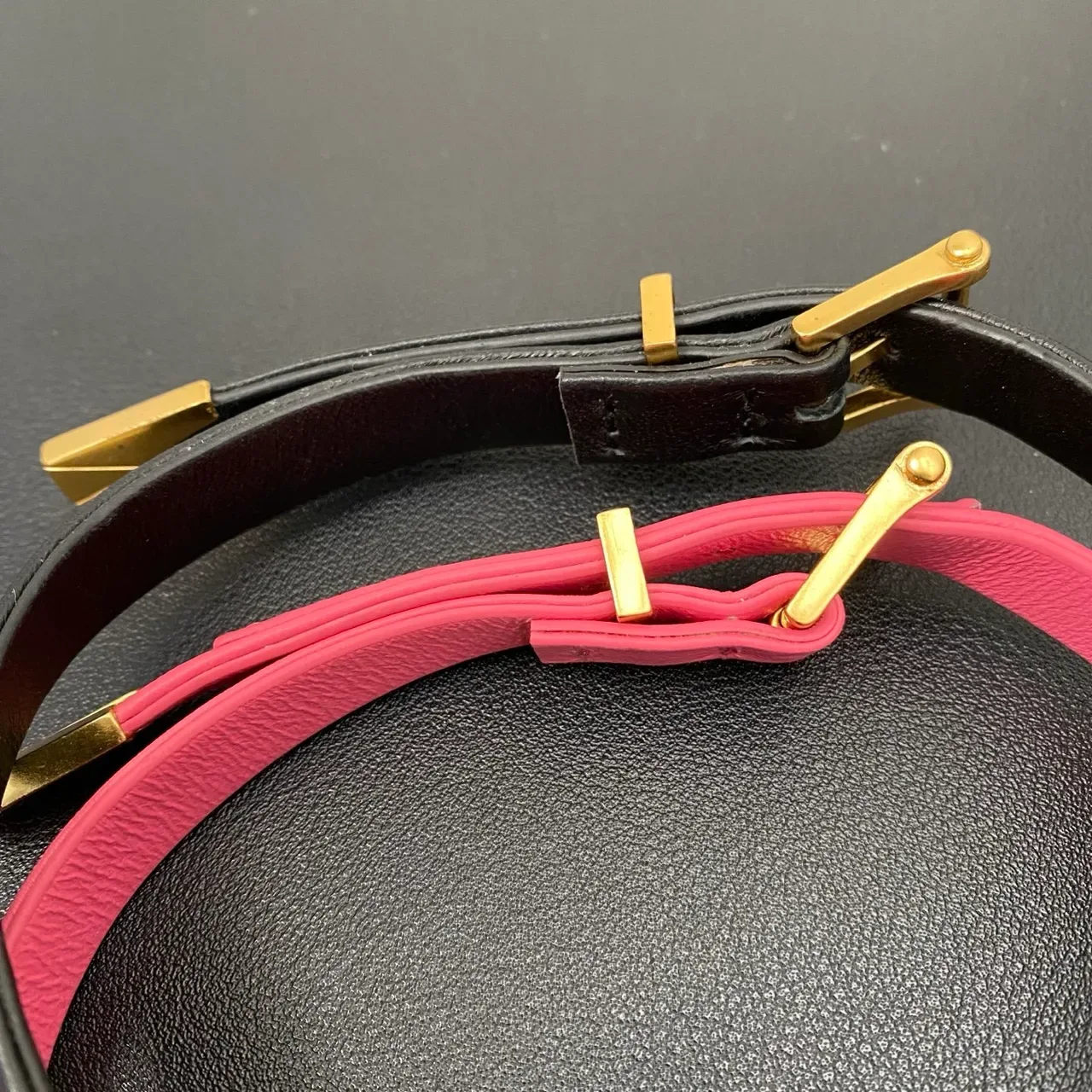 Black and Pink Leather Crystal-Embellished Gold-Tone Bracelets 5
