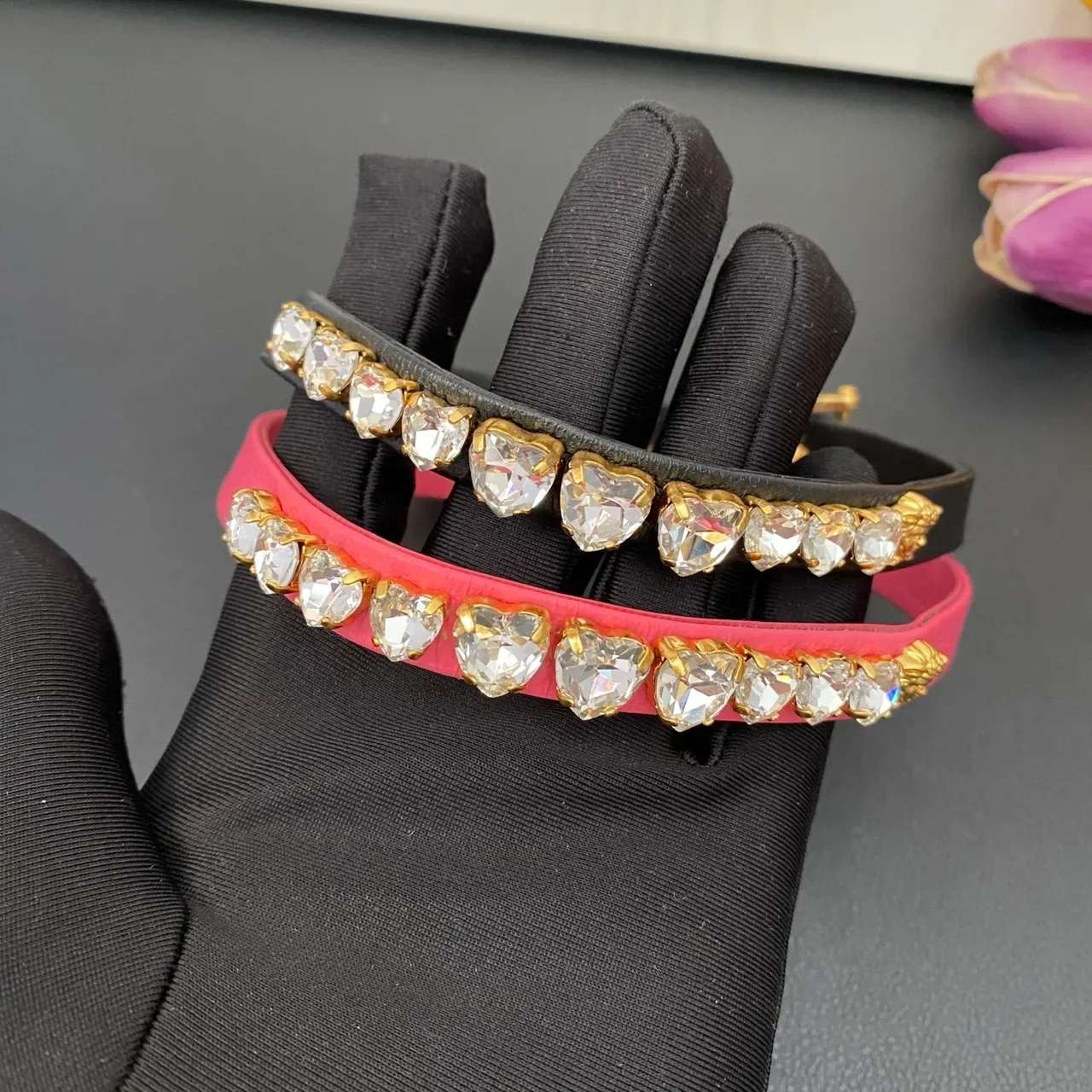 Black and Pink Leather Crystal-Embellished Gold-Tone Bracelets 6