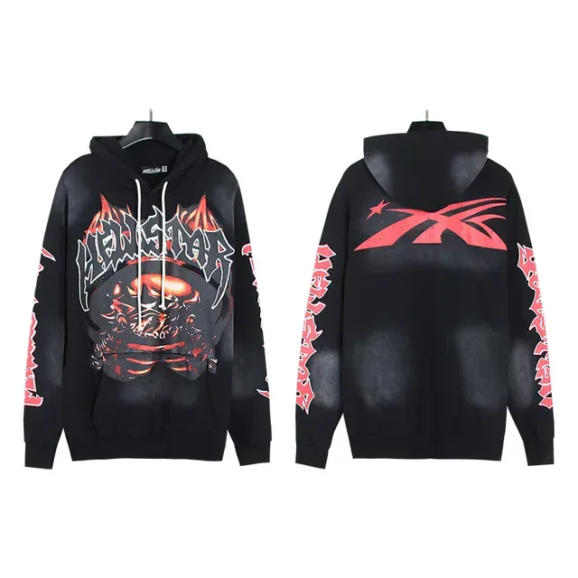 Black and Red Flame Skull Graphic Oversized Hoodie 2