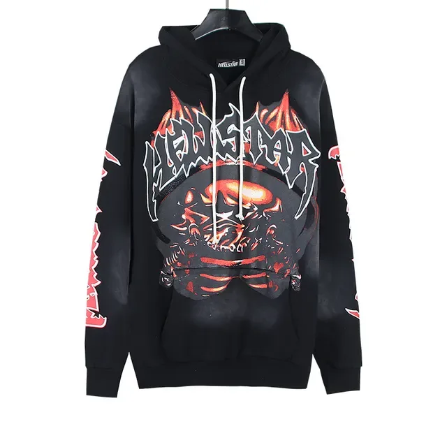 Black and Red Flame Skull Graphic Oversized Hoodie 3