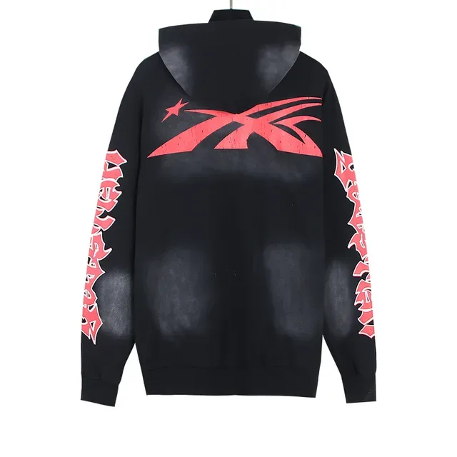 Black and Red Flame Skull Graphic Oversized Hoodie 4