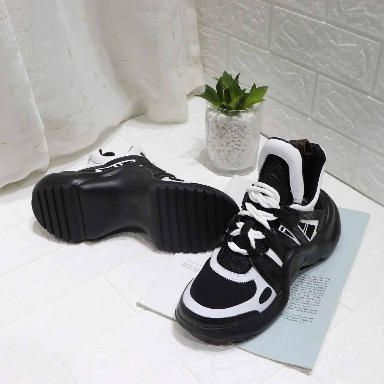 Black and White High-Top Chunky Sneakers 3