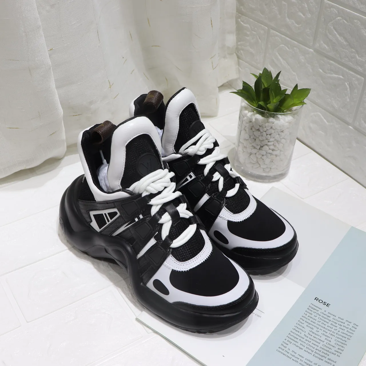 Black and White High-Top Chunky Sneakers 4