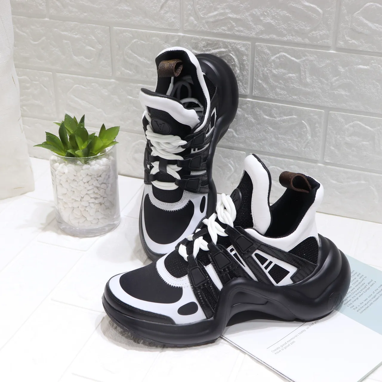 Black and White High-Top Chunky Sneakers 5
