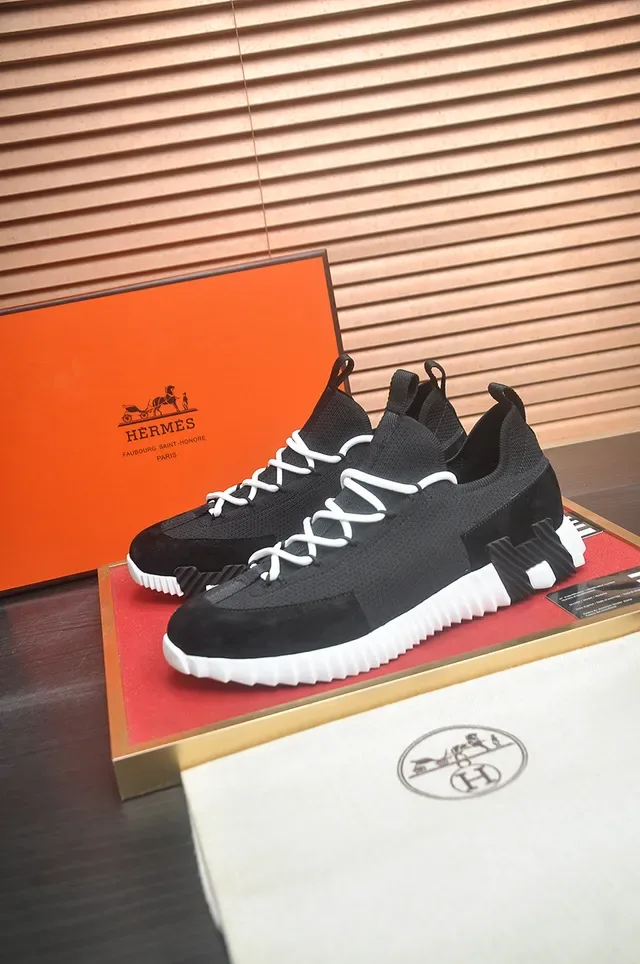 Black and White High-Top Knit-Suede Hybrid Sneaker 4