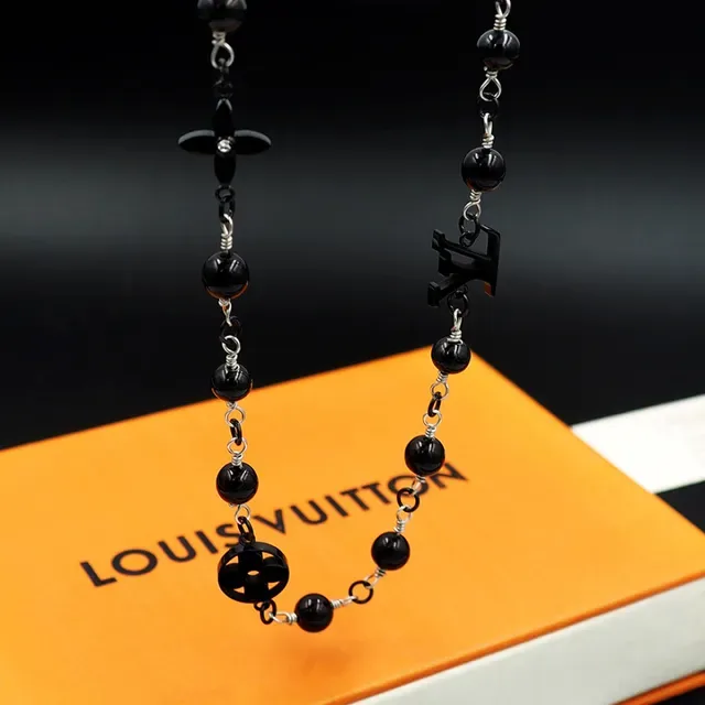 Black Beaded Wire-Wrapped Charm Necklace 4
