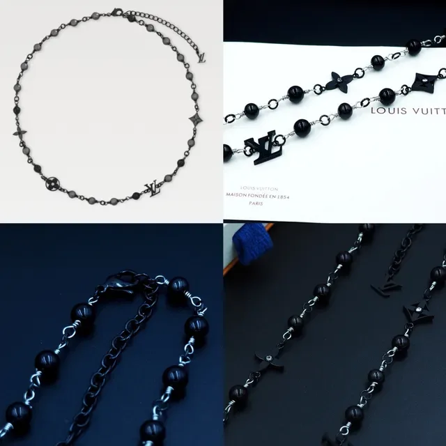 Black Beaded Wire-Wrapped Charm Necklace 12