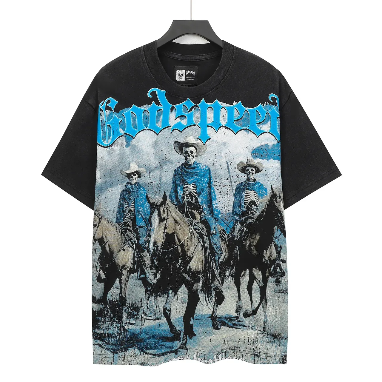 Black Blue Oversized Fit Full-Front Graphic Print T-Shirt 2