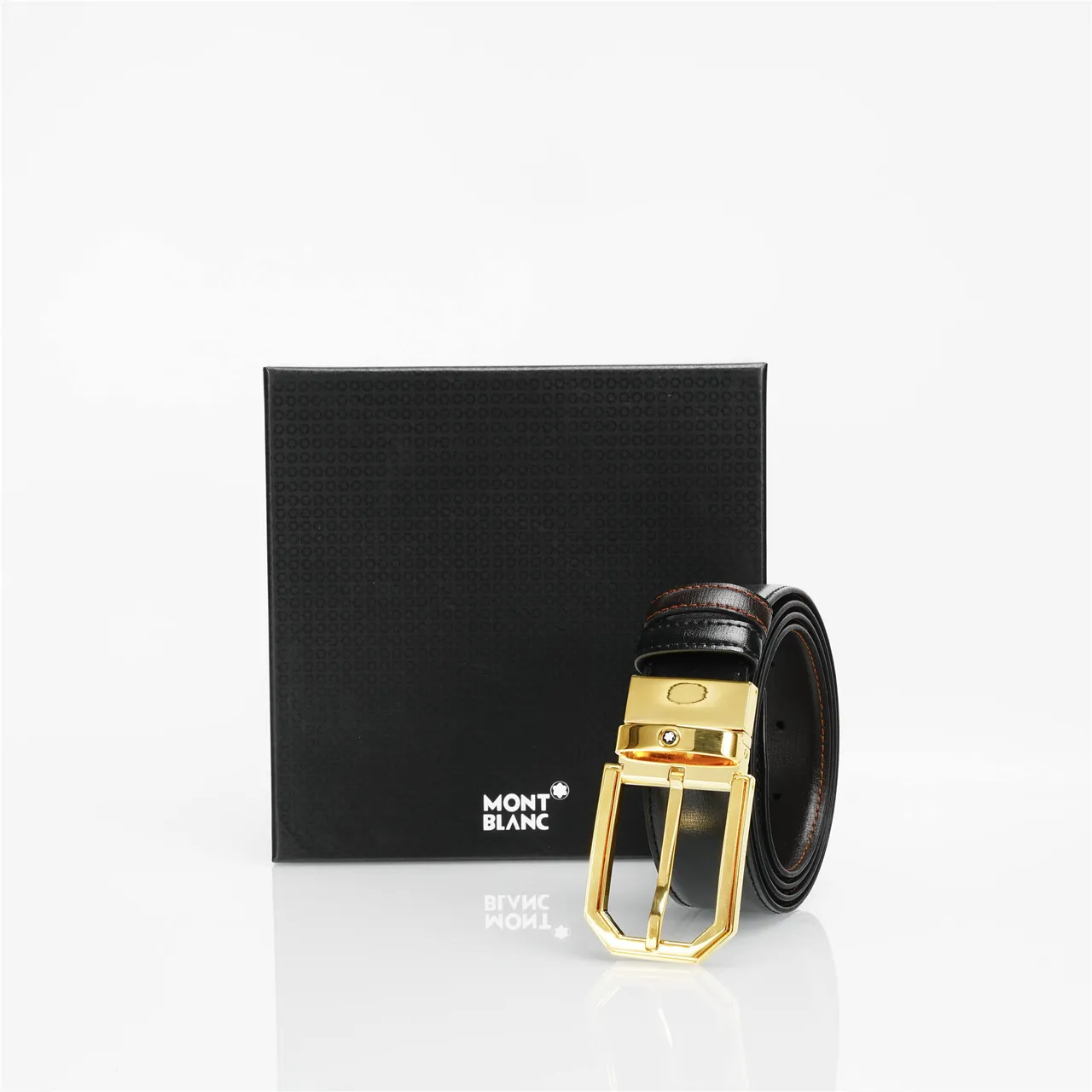 Black Brown Reversible Gold-Tone Octagonal Buckle Leather Belt 4