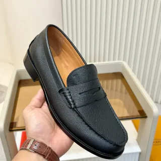 Black Brown Textured Leather Low Block Heel Loafer