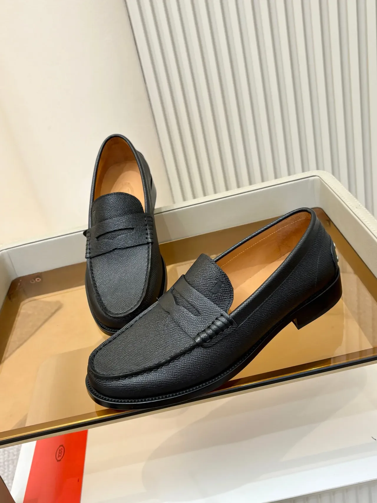 Black Brown Textured Leather Low Block Heel Loafer 4