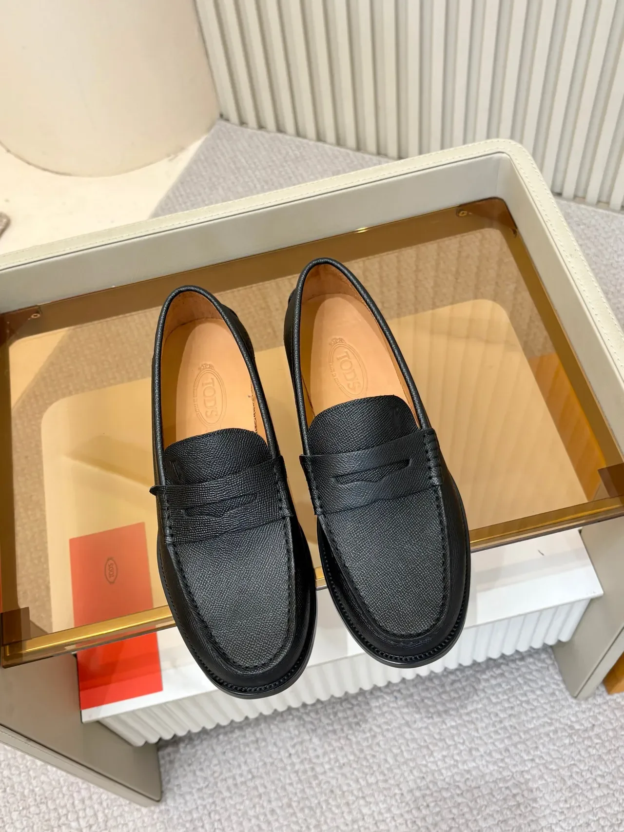Black Brown Textured Leather Low Block Heel Loafer 5