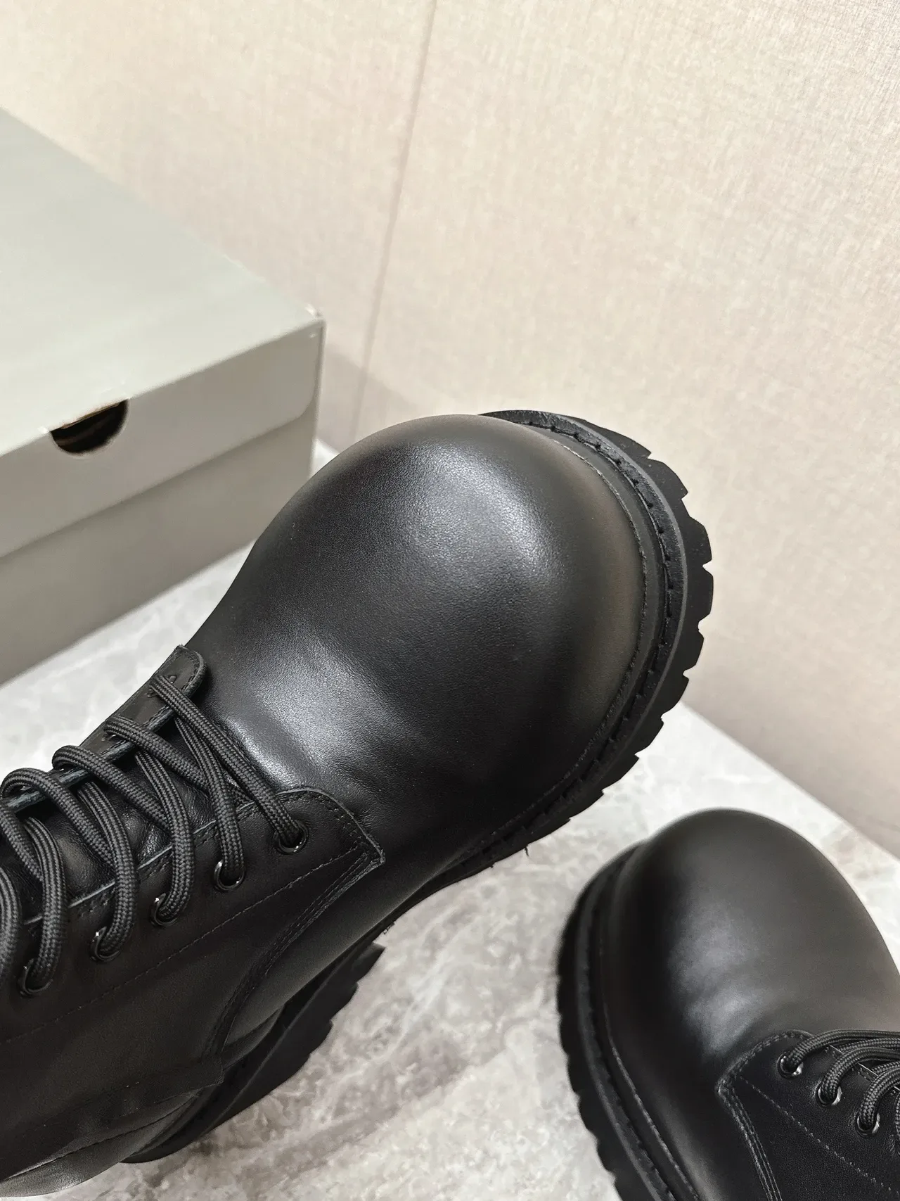 Black Chunky Lug Sole Smooth Upper Ankle Boots 3