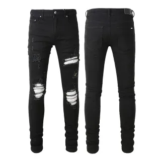 Black Distressed Slim-Fit Ripped Jeans