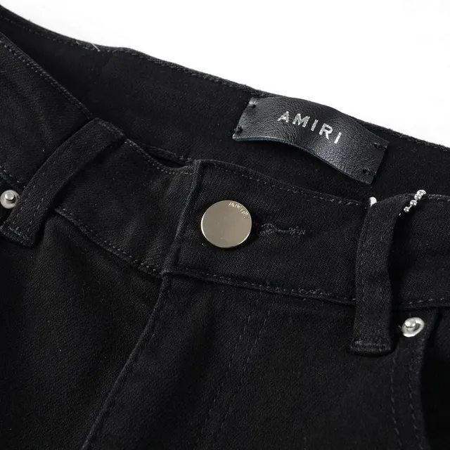 Black Distressed Slim-Fit Ripped Jeans 6