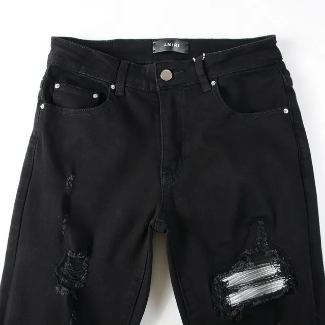 Black Distressed Slim-Fit Ripped Jeans 7