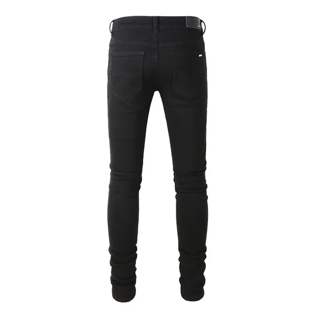 Black Distressed Slim-Fit Ripped Jeans 8