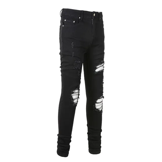 Black Distressed Slim-Fit Ripped Jeans 9