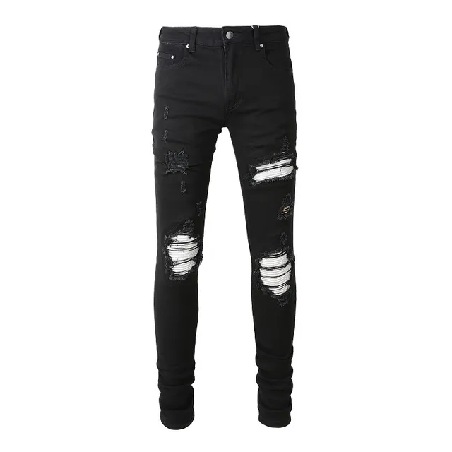 Black Distressed Slim-Fit Ripped Jeans 10