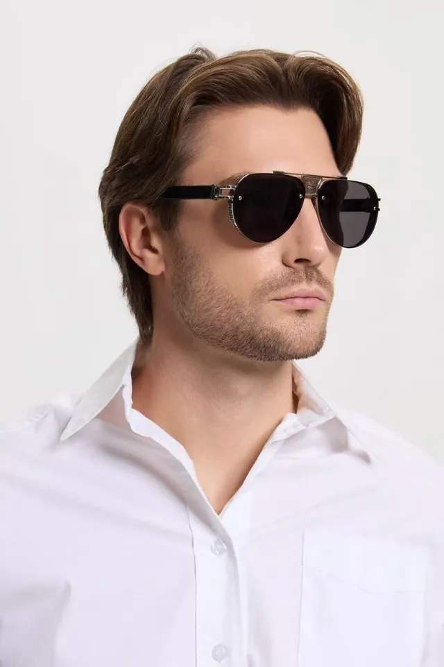 Black Gold Aviator Silhouette Gradient Lenses Sunglasses 2