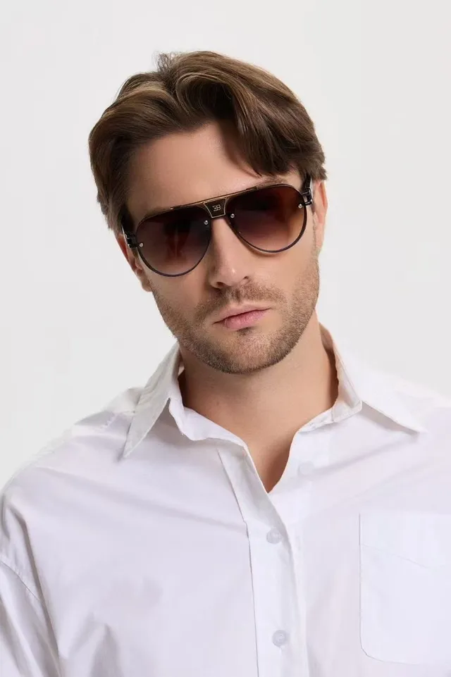Black Gold Aviator Silhouette Gradient Lenses Sunglasses 3