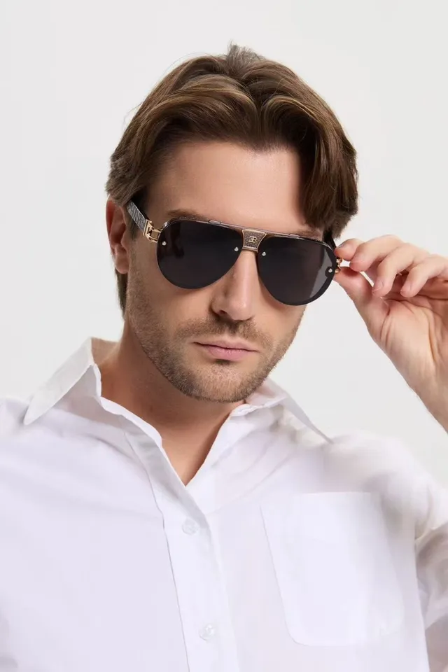 Black Gold Aviator Silhouette Gradient Lenses Sunglasses 4