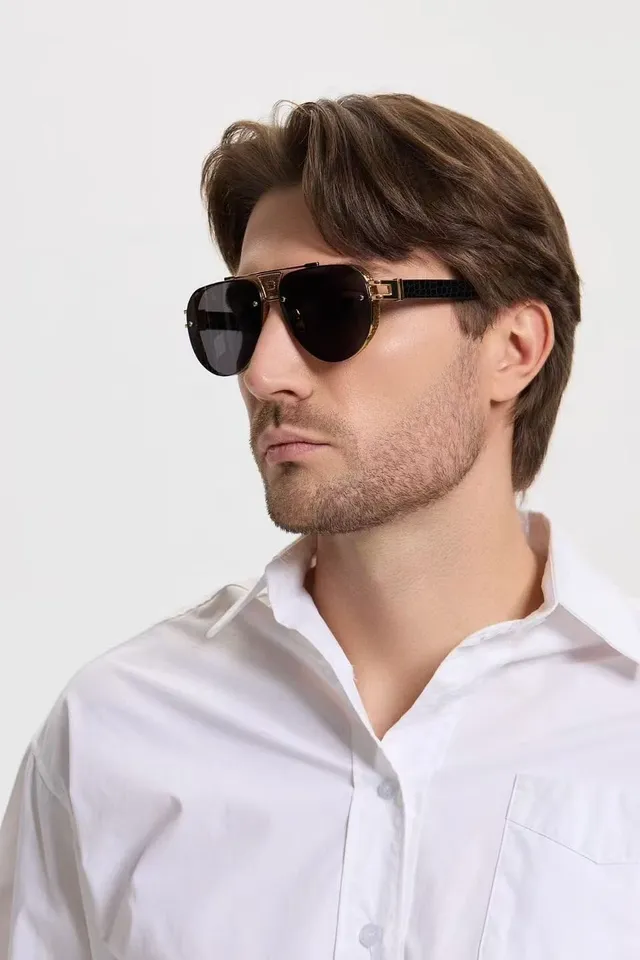 Black Gold Aviator Silhouette Gradient Lenses Sunglasses 5