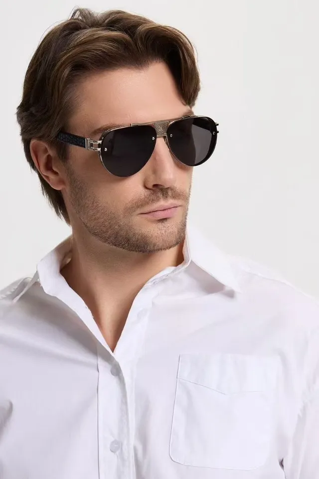 Black Gold Aviator Silhouette Gradient Lenses Sunglasses 8