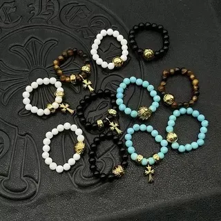 Black Gold Pulsera de cuentas con ajuste elástico