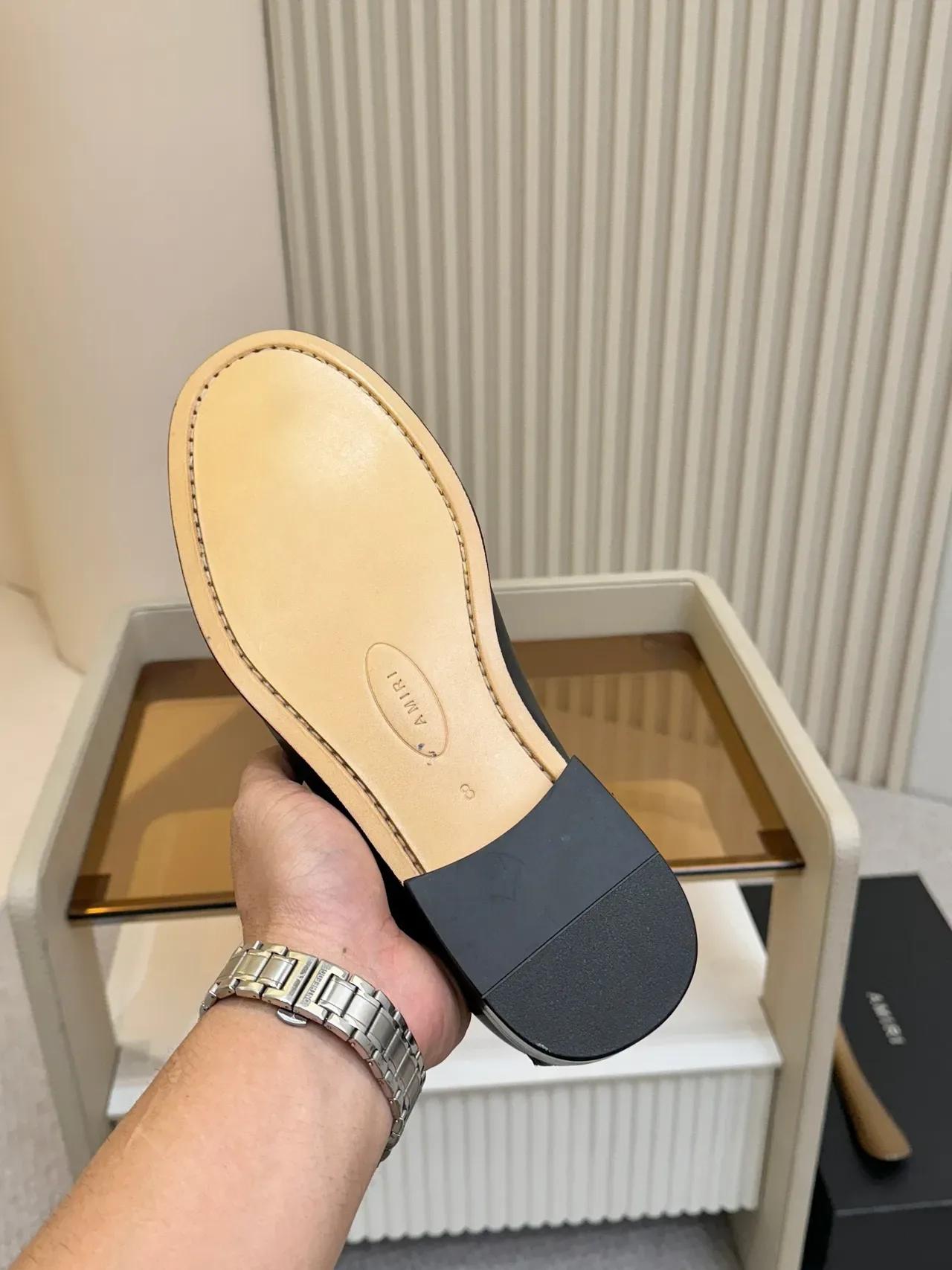 Black Gold Leather Chain-Link Horsebit Ornament Loafer 2