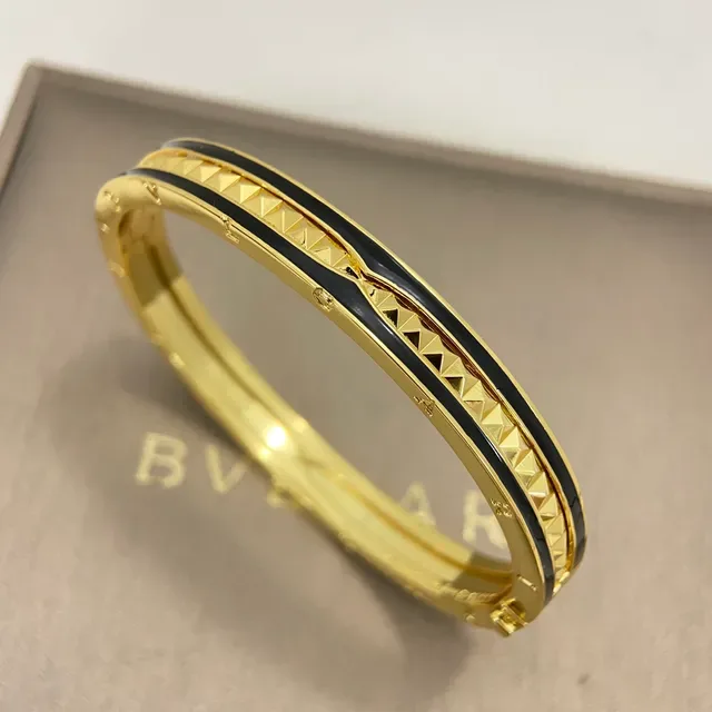 Black Gold Rigid Bangle Enamel Band Bracelet 9