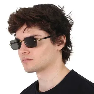 Black Gold Semi-Rimless Rectangular Lens Sunglasses