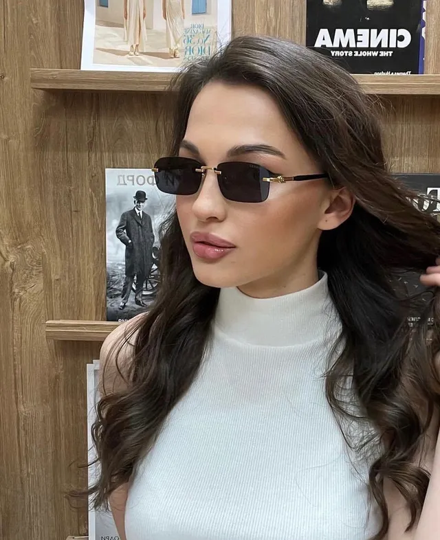 Black Gold Semi-Rimless Rectangular Lens Sunglasses 3