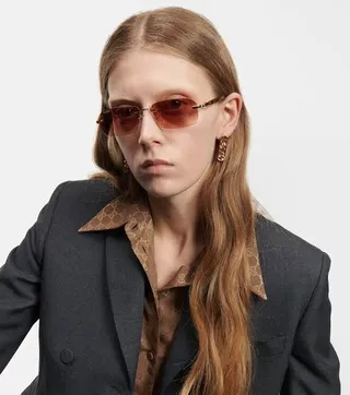 Black Gold Semi-Rimless Rectangular Lens Sunglasses 5