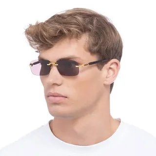 Black Gold Semi-Rimless Rectangular Lens Sunglasses 7