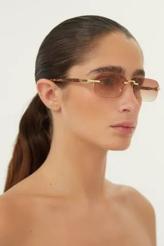 Black Gold Semi-Rimless Rectangular Lens Sunglasses 9