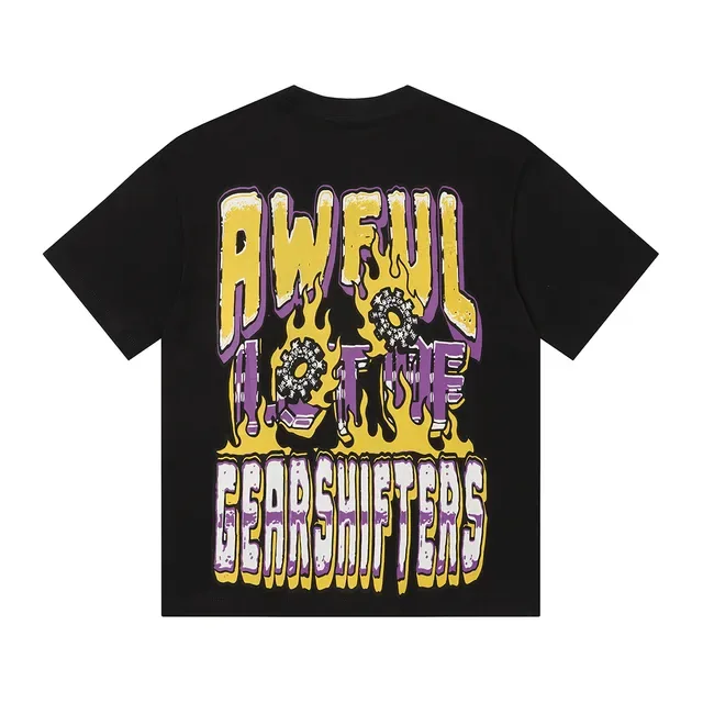 Black Graphic-Print Oversized Flame Motif T-Shirt 4