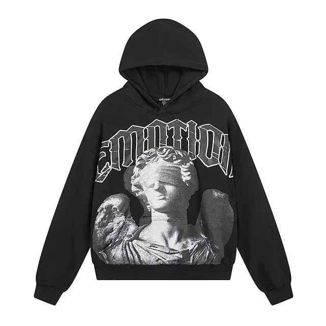 Black Graphic-Print Oversized Hoodie 2