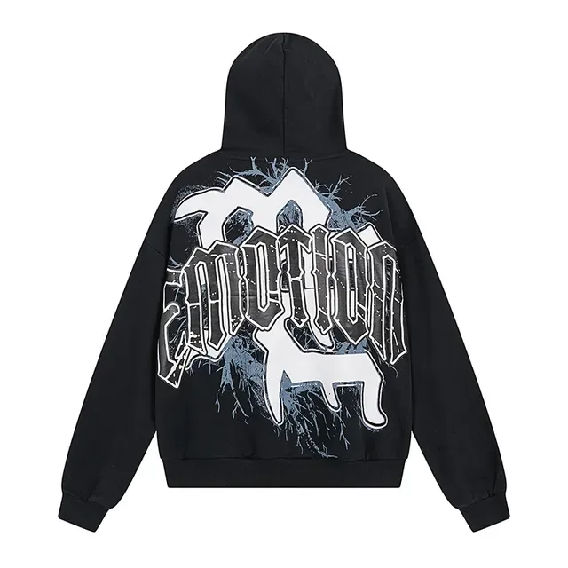 Black Graphic-Print Oversized Hoodie 3