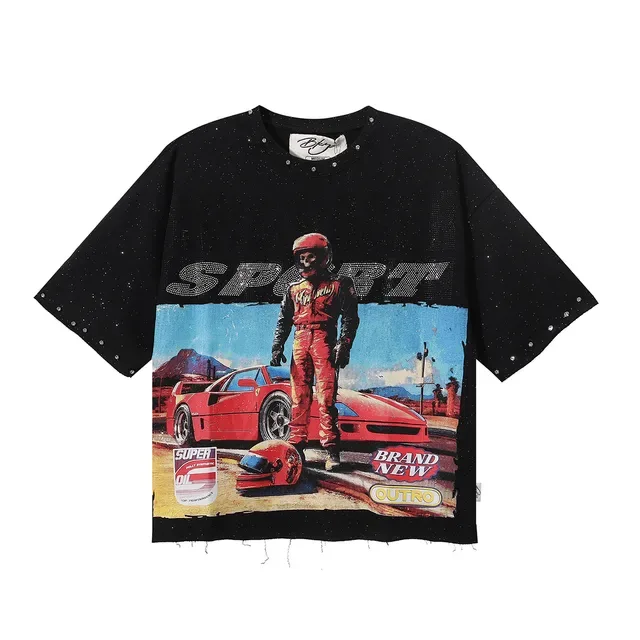 Black Graphic-Print Rivet-Trimmed Oversized T-Shirt 5